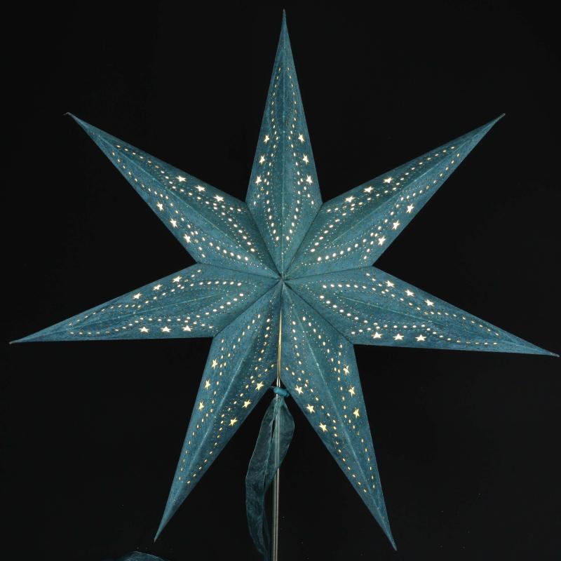 MINORIS Samt grün - Faltbarer Leuchtstern, Weihnachtsstern aus Papier mit 7 Zacken, 60 cm